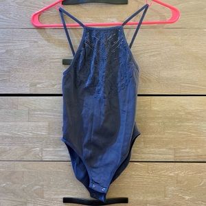 GUC Extra Small/Petite Free People Intimately Gray/Blue Bodysuit with cutout